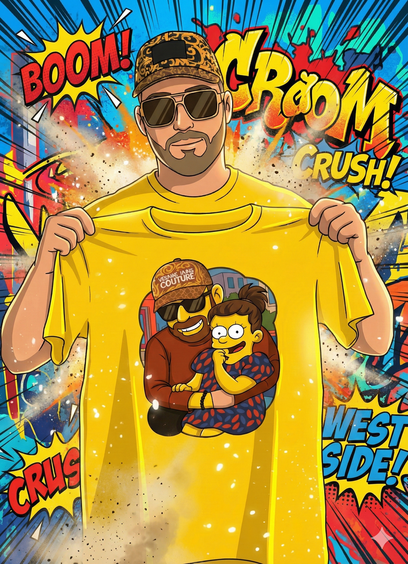 Illustration West Side présentant un t-shirt cartoon personnalisé