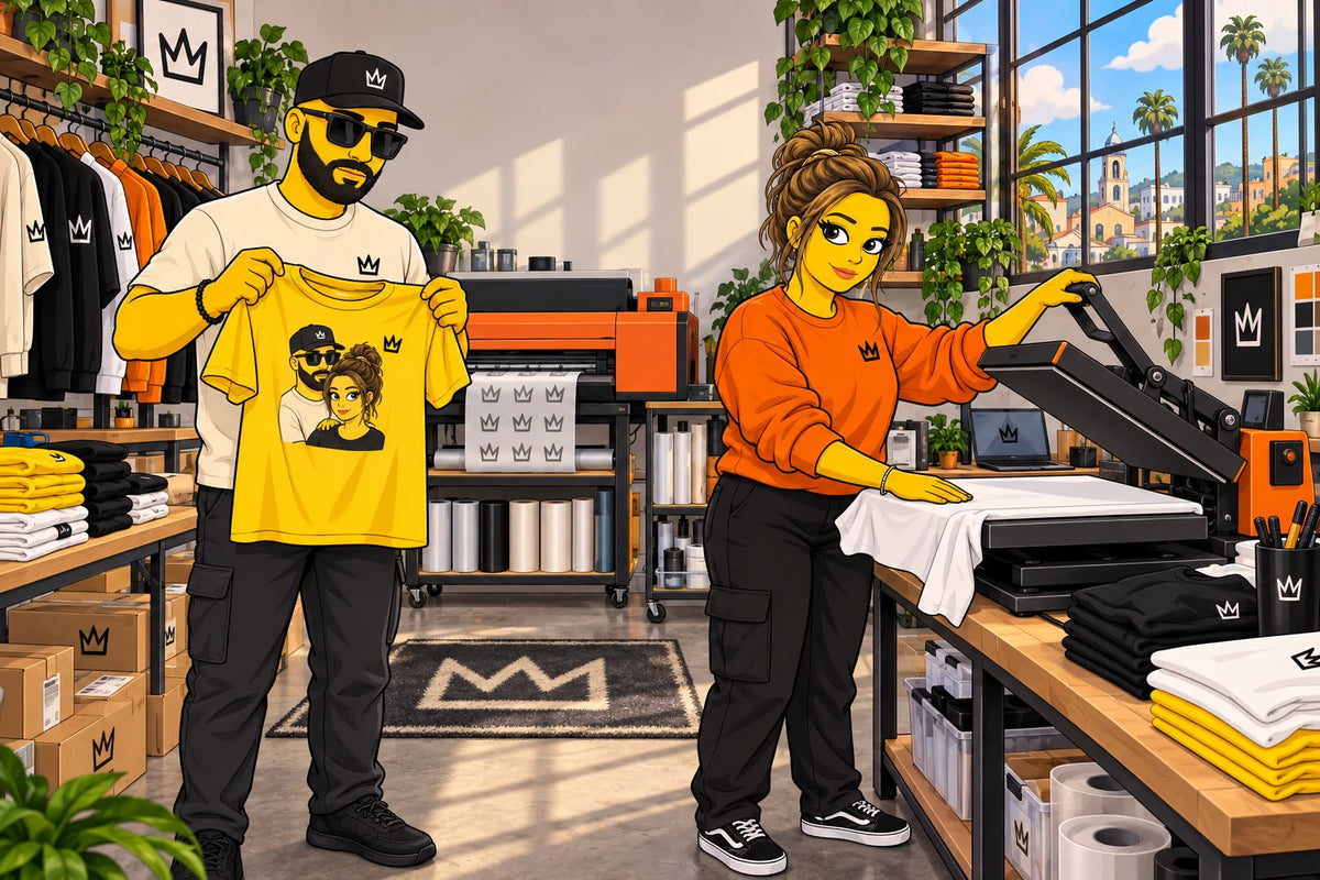Notre couple dans l’atelier West Side, réinterprété en illustration cartoon