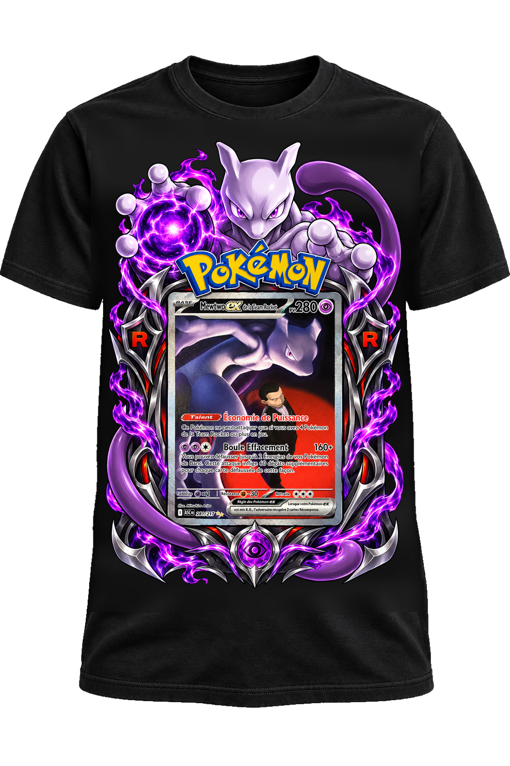 Tee-shirt Mewtwo ex de la Team Rocket 281/217 noir — West Side Clothing