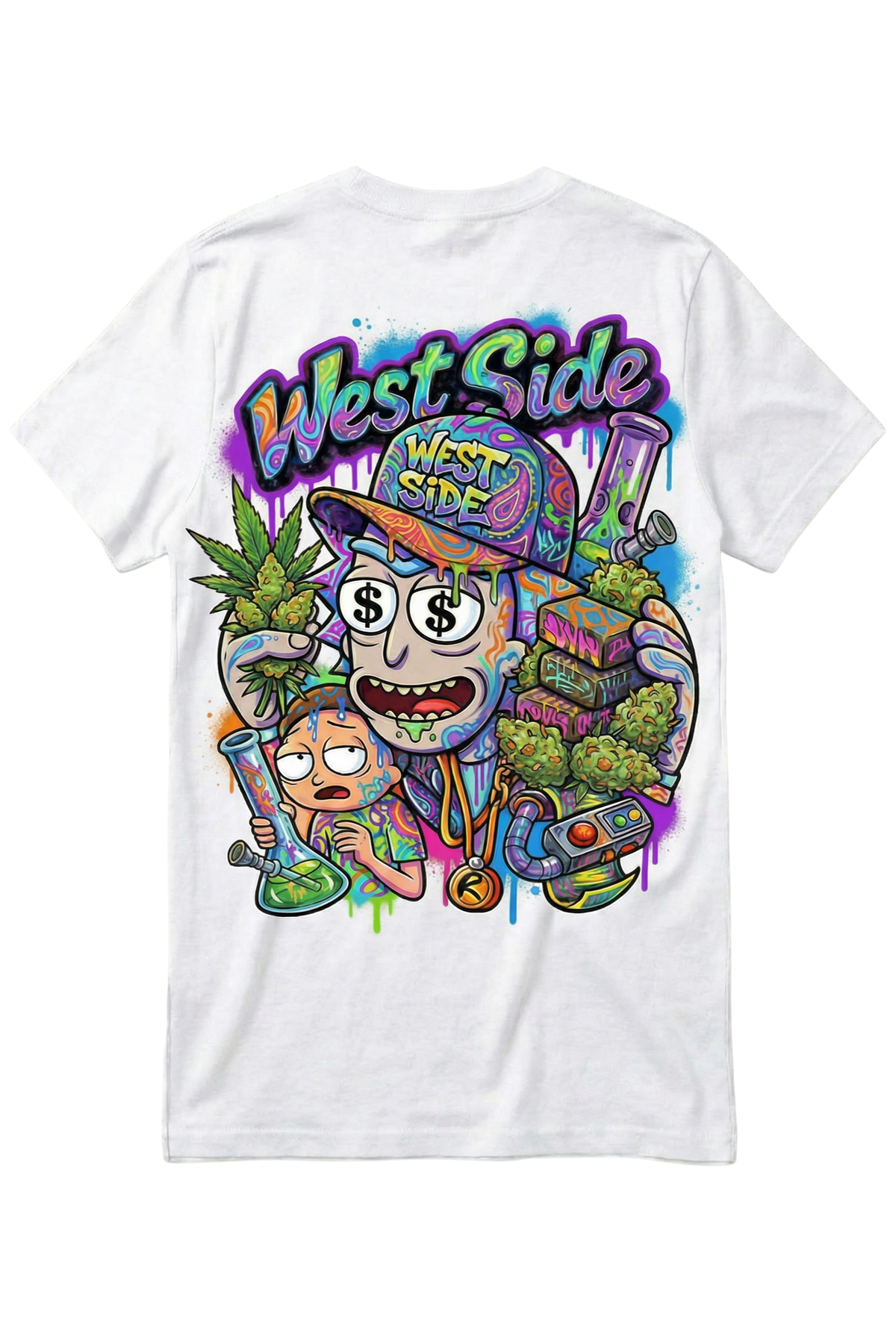 Tee-shirt West Side Clothing – Rick & Morty Multiverse Hustle Edition 🧪🌿💸