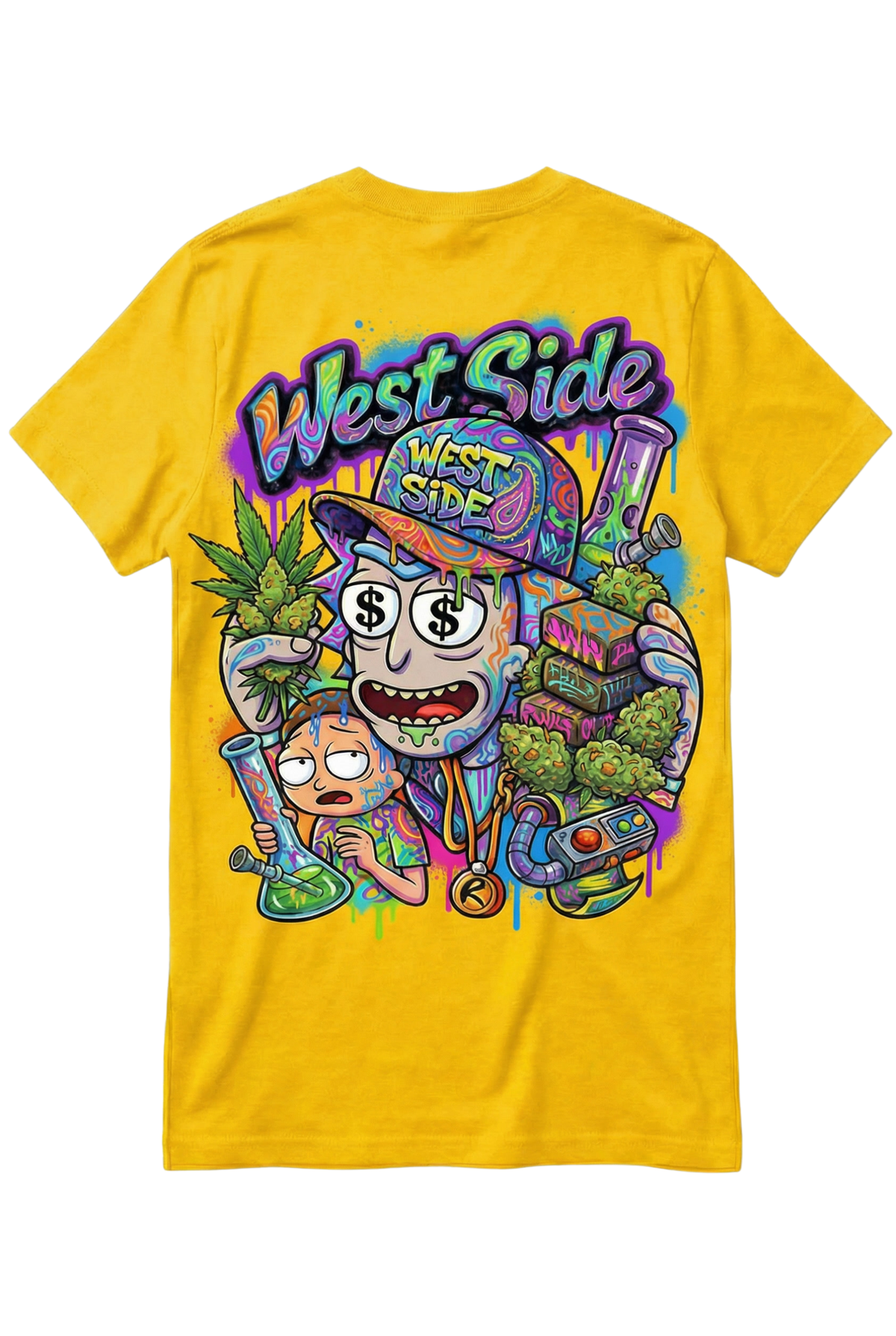 Tee-shirt West Side Clothing – Rick & Morty Multiverse Hustle Edition 🧪🌿💸