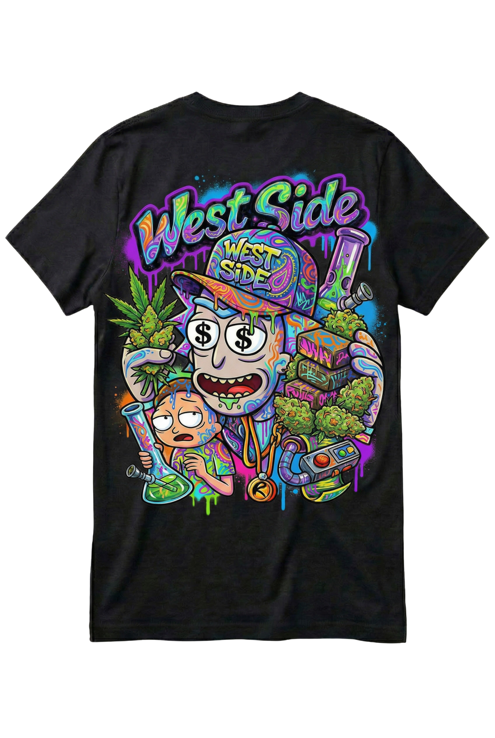 Tee-shirt West Side Clothing – Rick & Morty Multiverse Hustle Edition 🧪🌿💸
