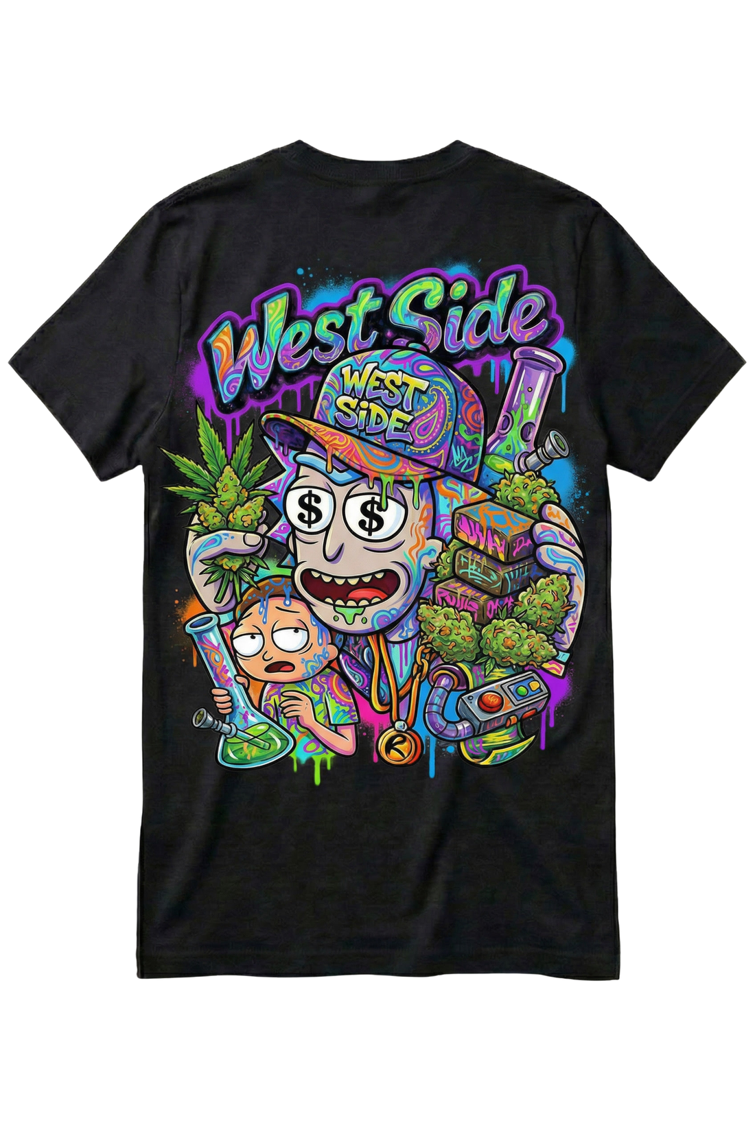 Tee-shirt West Side Clothing – Rick & Morty Multiverse Hustle Edition 🧪🌿💸