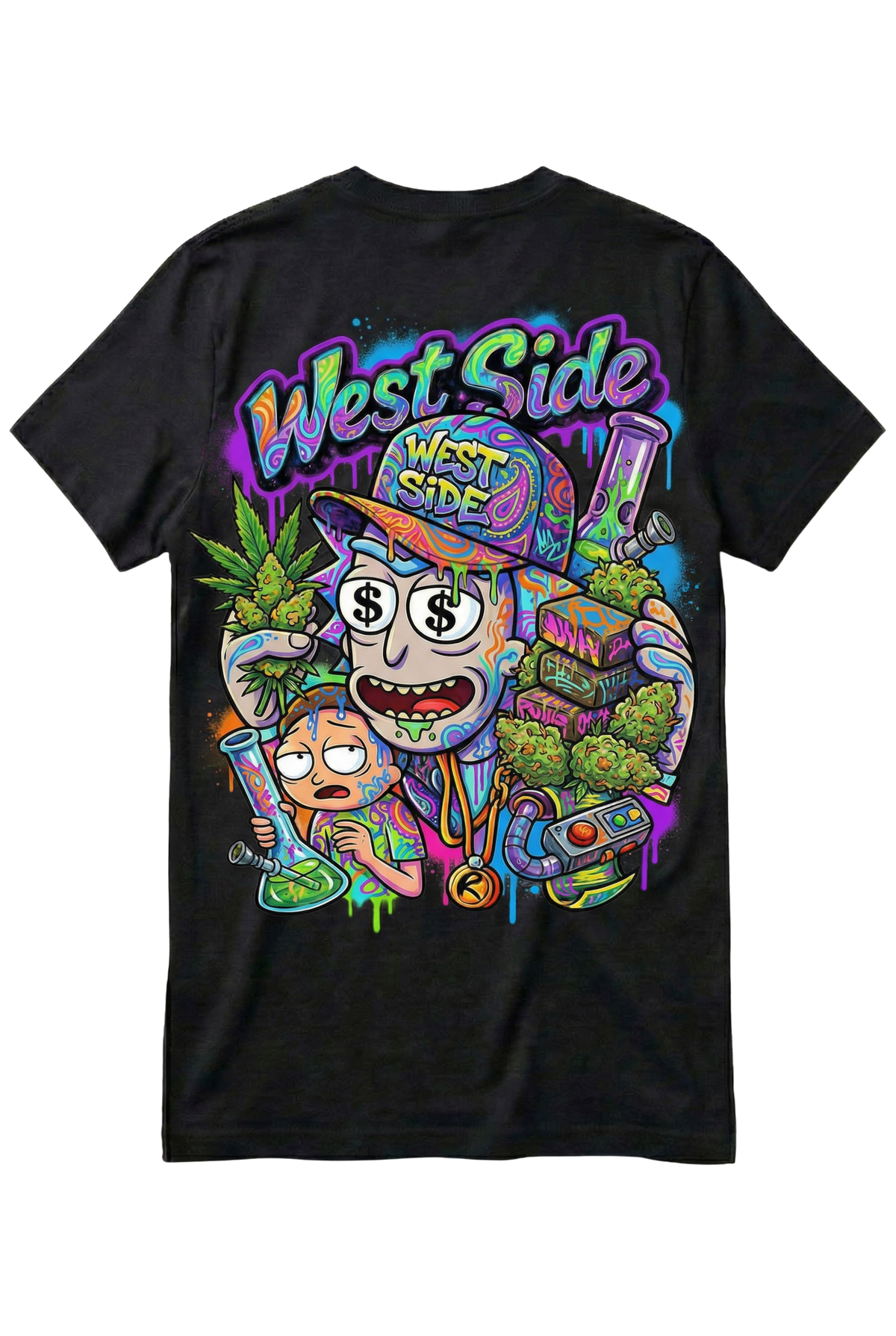 Tee-shirt West Side Clothing – Rick & Morty Multiverse Hustle Edition 🧪🌿💸