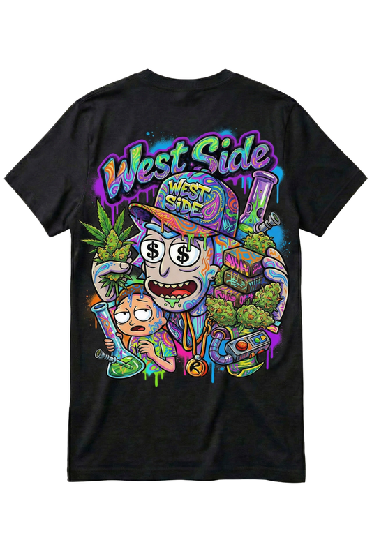 Tee-shirt West Side Clothing – Rick & Morty Multiverse Hustle Edition 🧪🌿💸