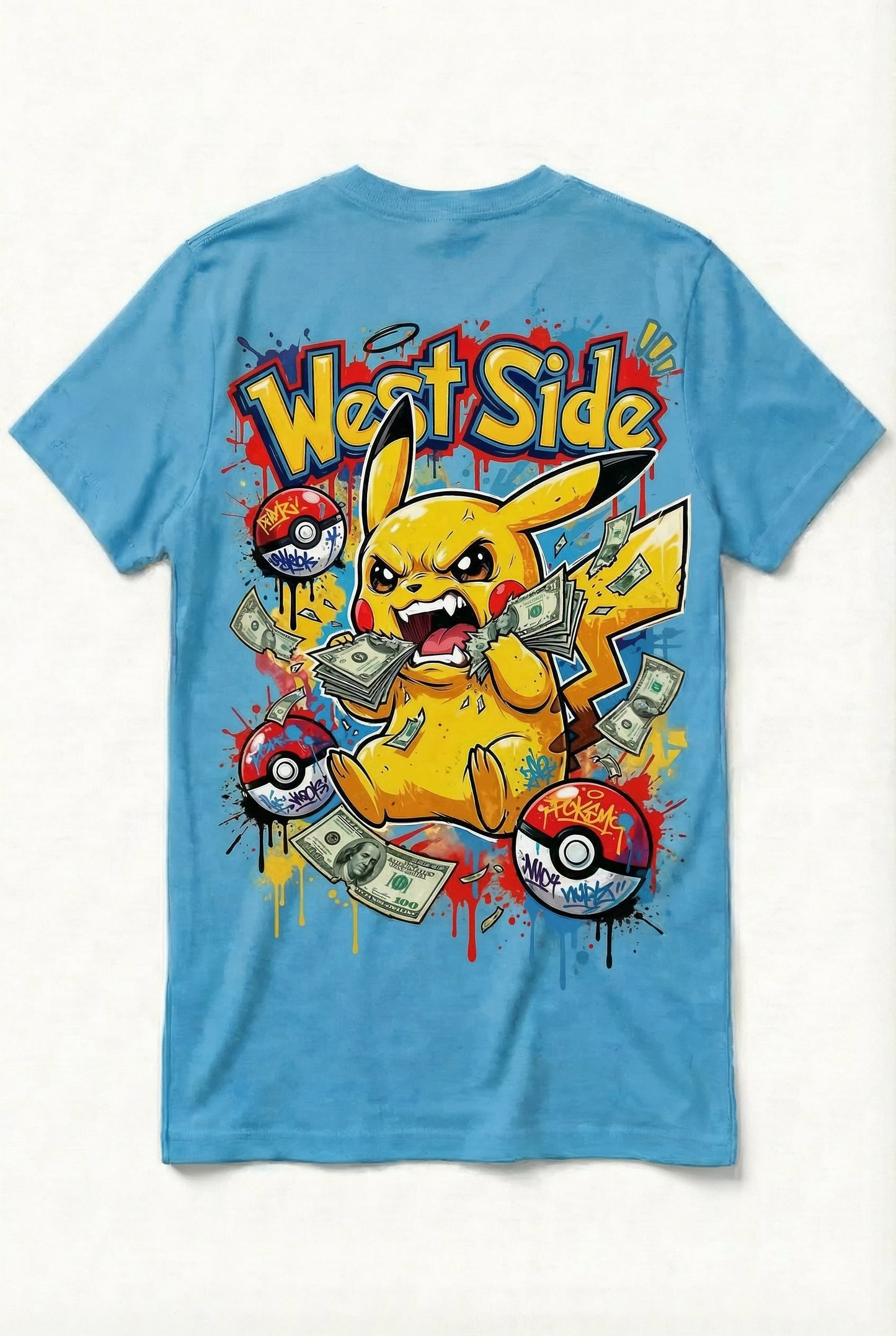 TEE-SHIRT WEST SIDE PIKACHU – CARTOON STREET ART & HUSTLE CULTURE ⚡💸