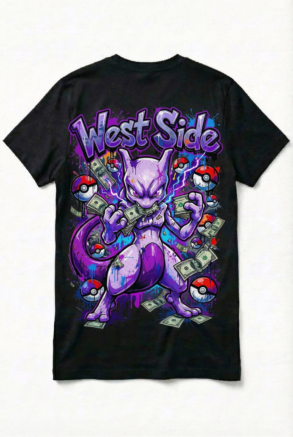 TEE-SHIRT WEST SIDE MEWTWO – PSYCHIC MONEY STREET ART 💰⚡