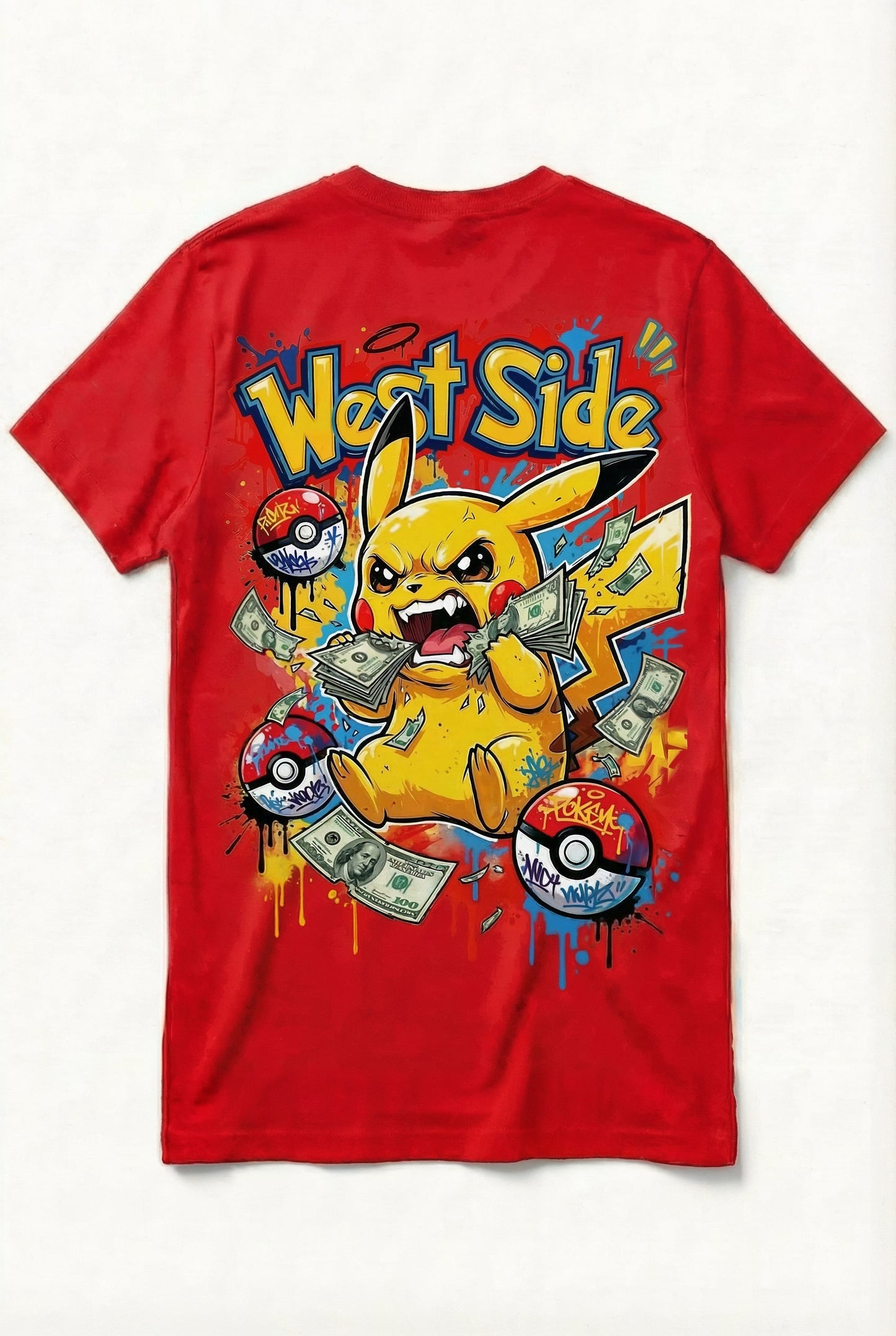 TEE-SHIRT WEST SIDE PIKACHU – CARTOON STREET ART & HUSTLE CULTURE ⚡💸