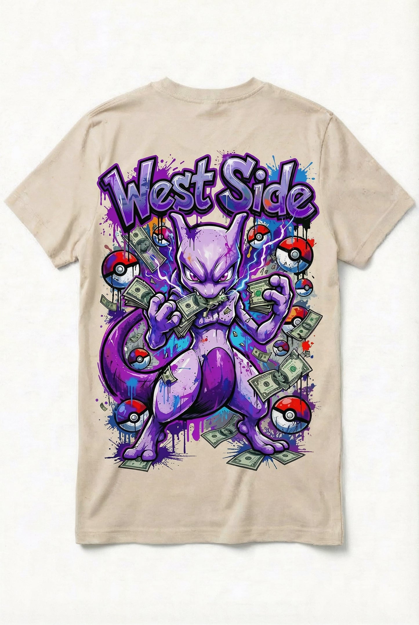 TEE-SHIRT WEST SIDE MEWTWO – PSYCHIC MONEY STREET ART 💰⚡