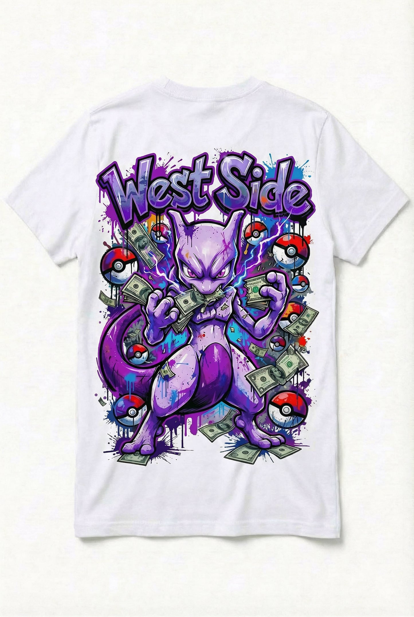 TEE-SHIRT WEST SIDE MEWTWO – PSYCHIC MONEY STREET ART 💰⚡
