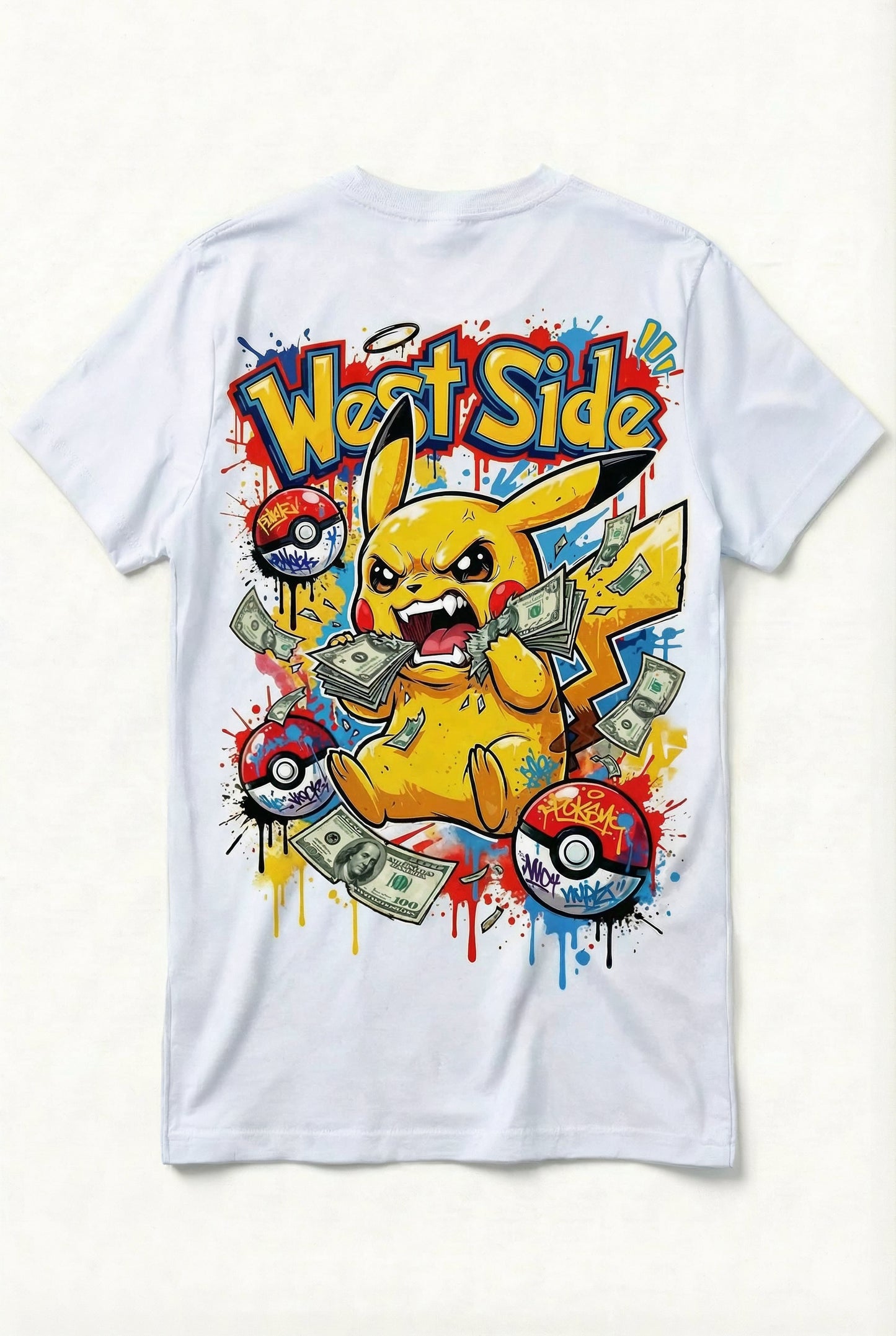 TEE-SHIRT WEST SIDE PIKACHU – CARTOON STREET ART & HUSTLE CULTURE ⚡💸