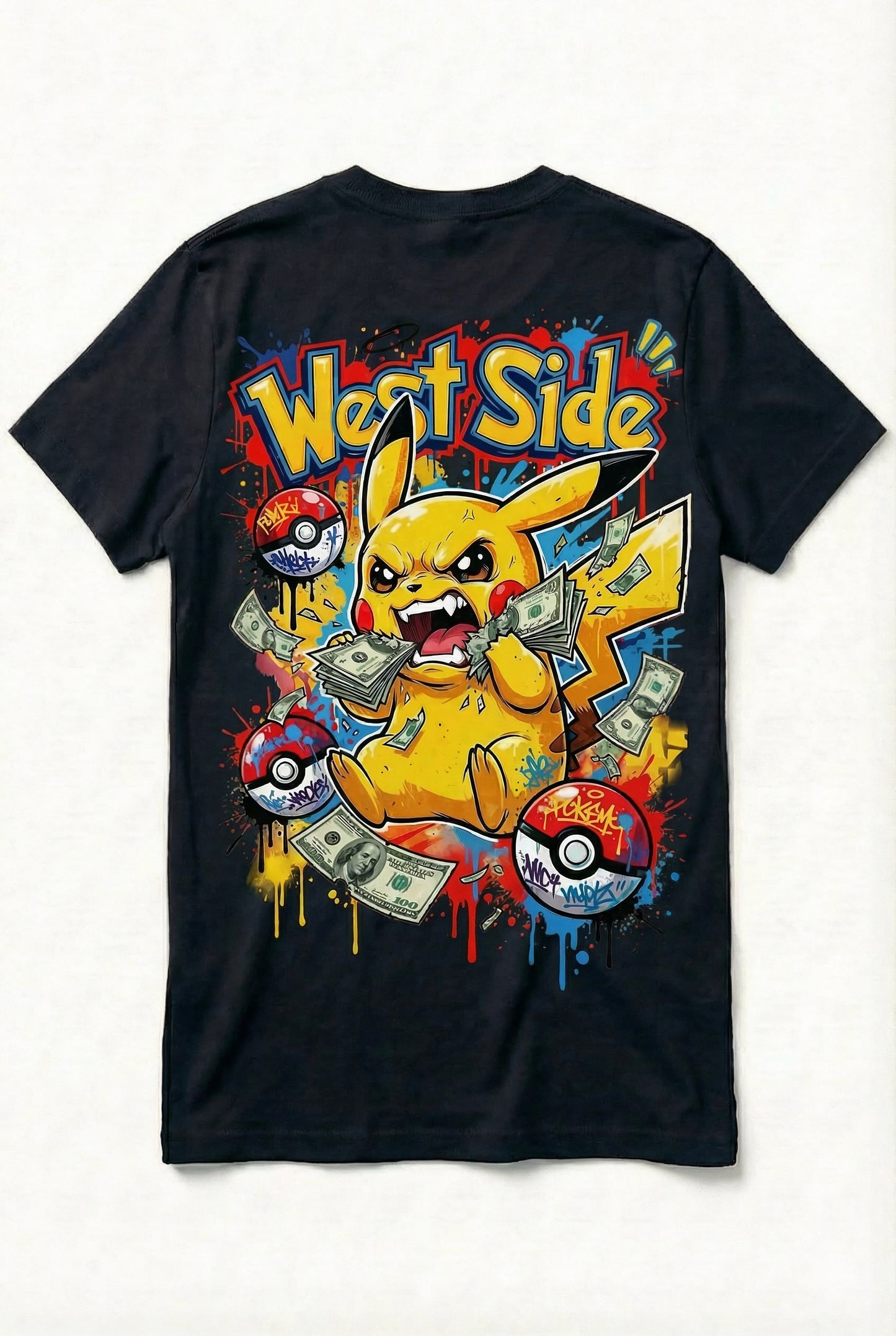 TEE-SHIRT WEST SIDE PIKACHU – CARTOON STREET ART & HUSTLE CULTURE ⚡💸