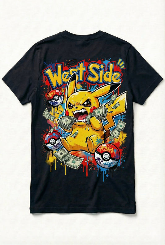 TEE-SHIRT WEST SIDE PIKACHU – CARTOON STREET ART & HUSTLE CULTURE ⚡💸