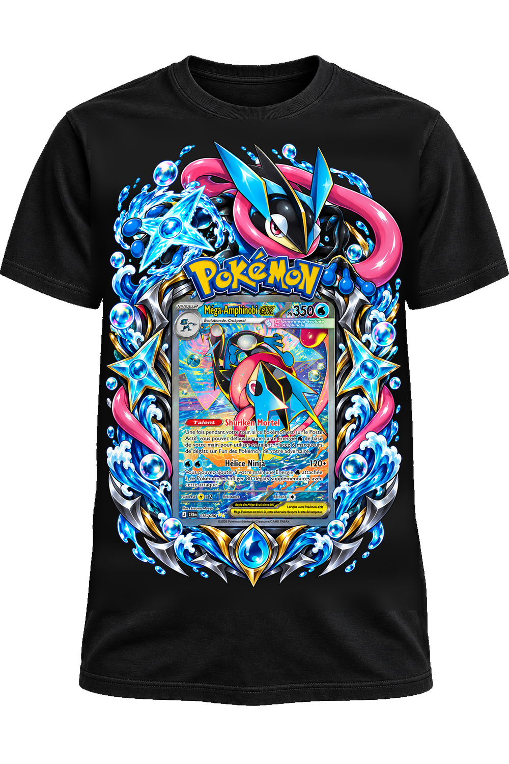 Méga-Amphinobi 116/086 — Tee-shirt Pokémon + booster offert