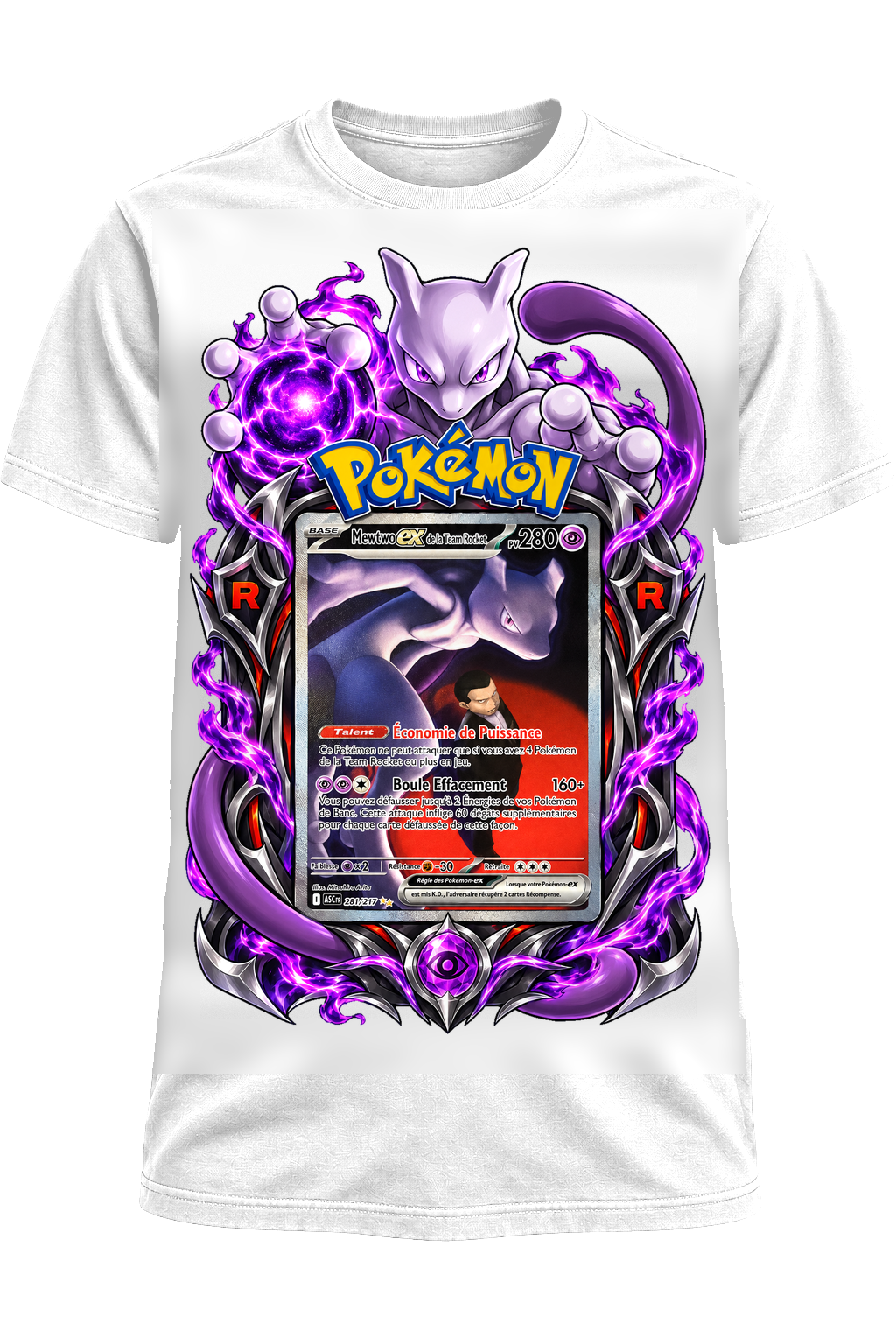 Tee-shirt Mewtwo ex de la Team Rocket 281/217 blanc — West Side Clothing