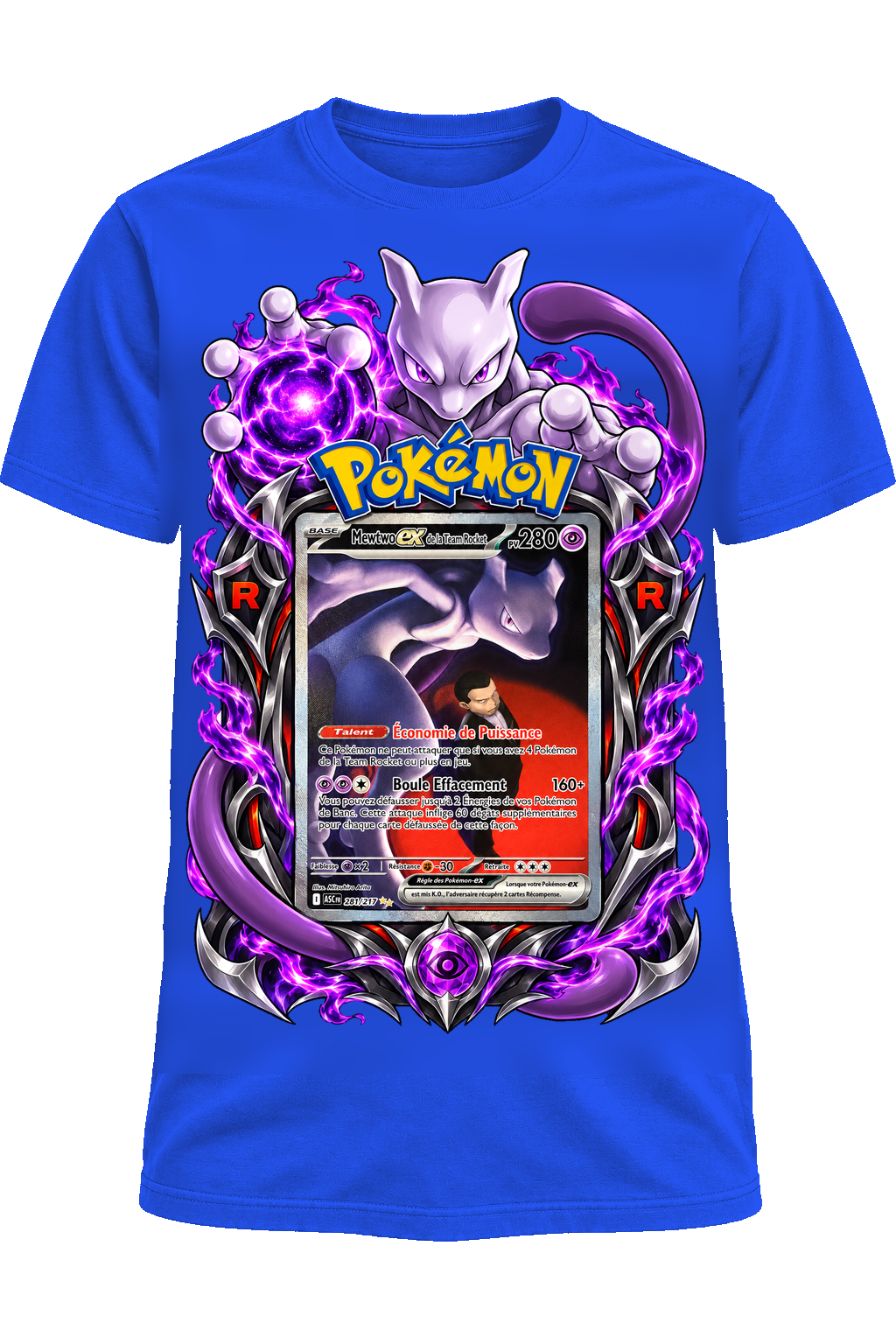Tee-shirt Mewtwo ex de la Team Rocket 281/217 bleu — West Side Clothing