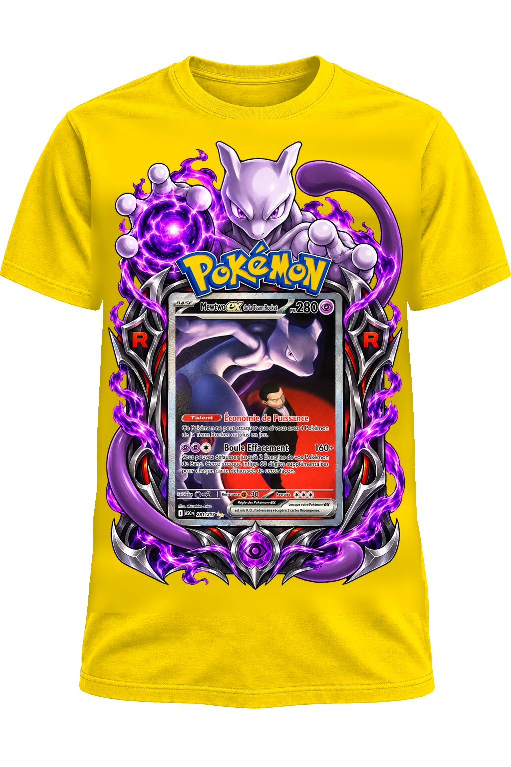 Tee-shirt Mewtwo ex de la Team Rocket 281/217 jaune — West Side Clothing