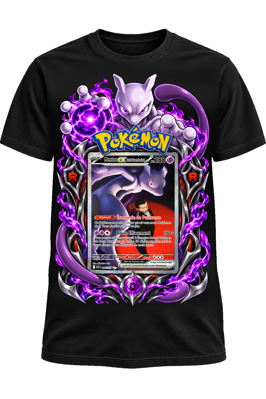 Tee-shirt Mewtwo ex de la Team Rocket 281/217 noir — West Side Clothing