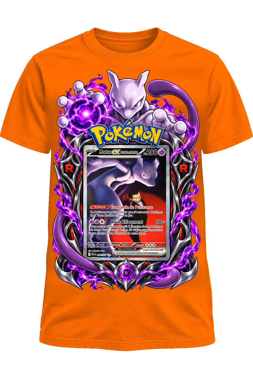 Tee-shirt Mewtwo ex de la Team Rocket 281/217 orange — West Side Clothing