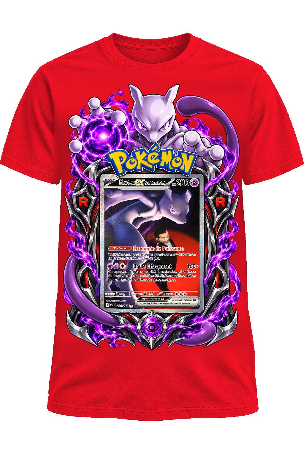Tee-shirt Mewtwo ex de la Team Rocket 281/217 rouge — West Side Clothing